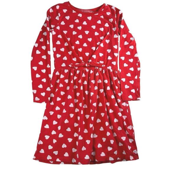 Valentines Day‎ Red Heart Pattern Long Sleeve Girls Size 12 Midi Dress Tie Waist - Picture 4 of 11